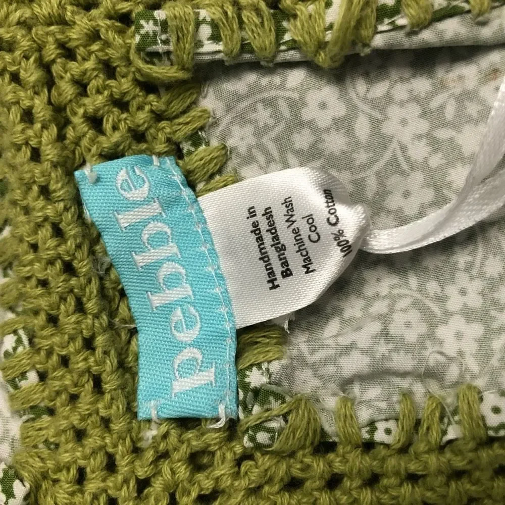 Pebble‎ Child Green Crochet Floral Patchwork Baby Blanket 100% Cotton Handmade